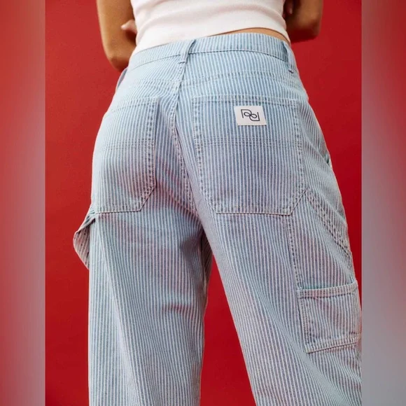 NWT Reformation Diego Mid Rise Baggy Utility Jeans in Island Stripe - Picture 6 of 13